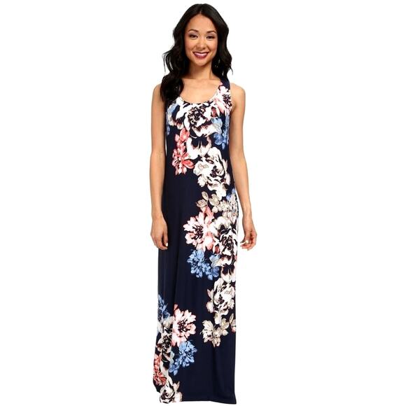 NEW! Tommy Bahama XXS Stretch Floral Print Maxi Dress Rayon Sleeveless Navy Blue - Picture 1 of 7